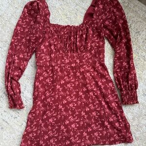 Floral Red Long Sleeve Dress